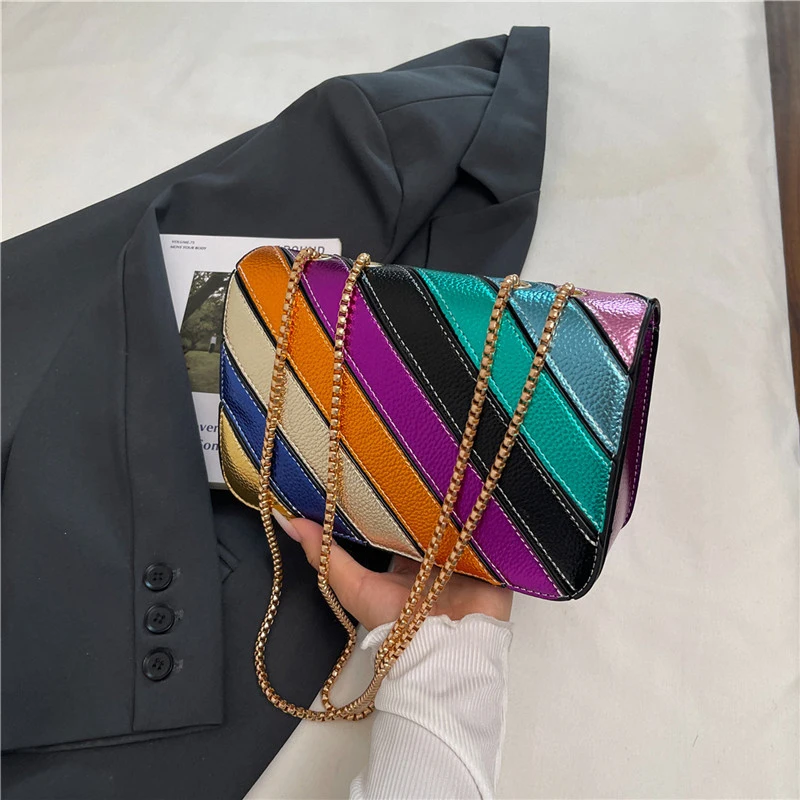 

Women's Chain Small Square Bag High-end Creative Striped Handbag Luxury Shoulder Bag For Mobile Phone Trend Crossbody Pouchpurse