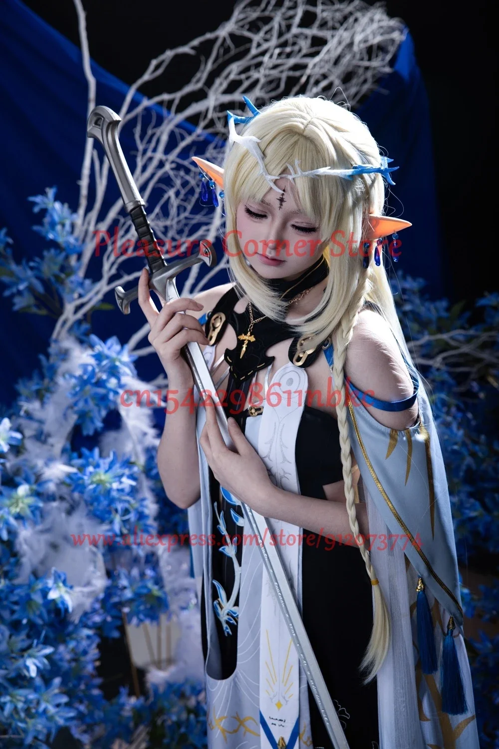 أزياء تنكرية على شكل موجات Wuthering Cartethyia مجموعة كاملة من أزياء Cartethyia التأثيرية أزياء موحدة ملابس شعر مستعار أحذية الدعامة