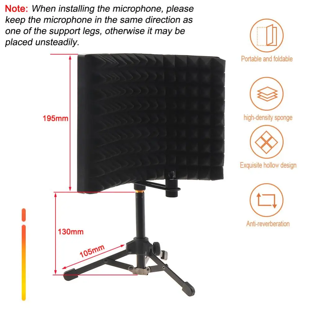 Microphone Isolation Shield Tripod Set 3-Panel Curved Surface Wind Screen Foldable 3/8 to 5/8 Inch Screw Studio