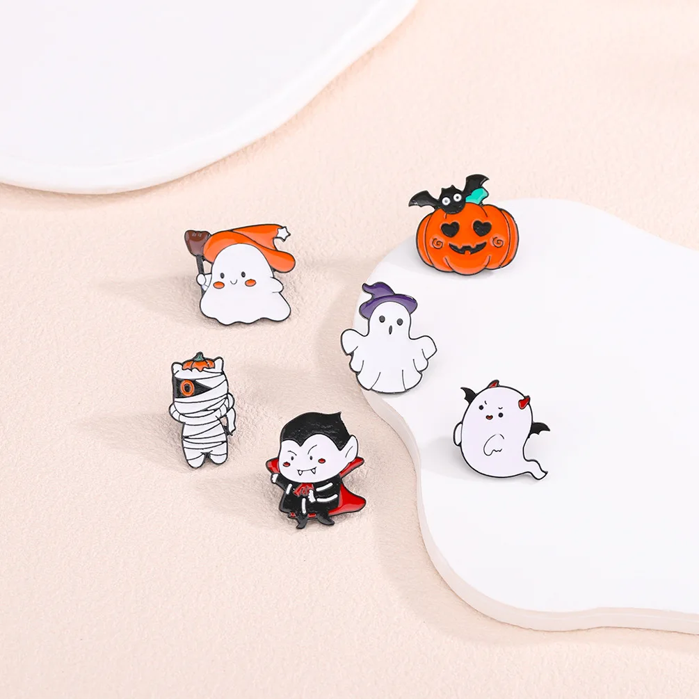 Halloween Love Smile Pumpkin Bat White Ghost Brooch- Fashion Cartoon Ghost Series Badge