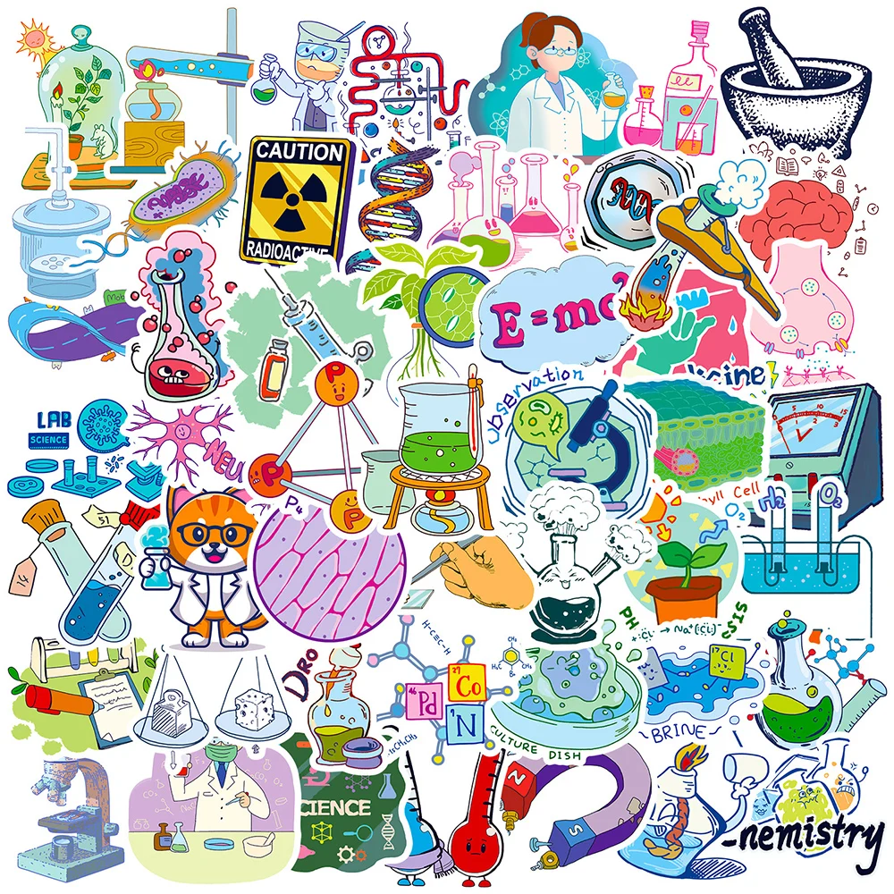 10/30/50/100pcs Science Lab Chemical Waterproof Stickers Decals Laptop Phone Notebook Skateboard Decoration Sticker Kids Toys