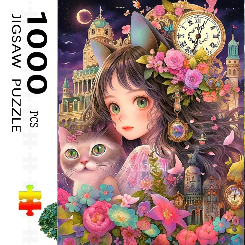 

Пазл для взрослых 500/1000 деталей, пазл с изображением кошки-девочки, бумажный пазл, декоративная картина, упражнение для развития мышления