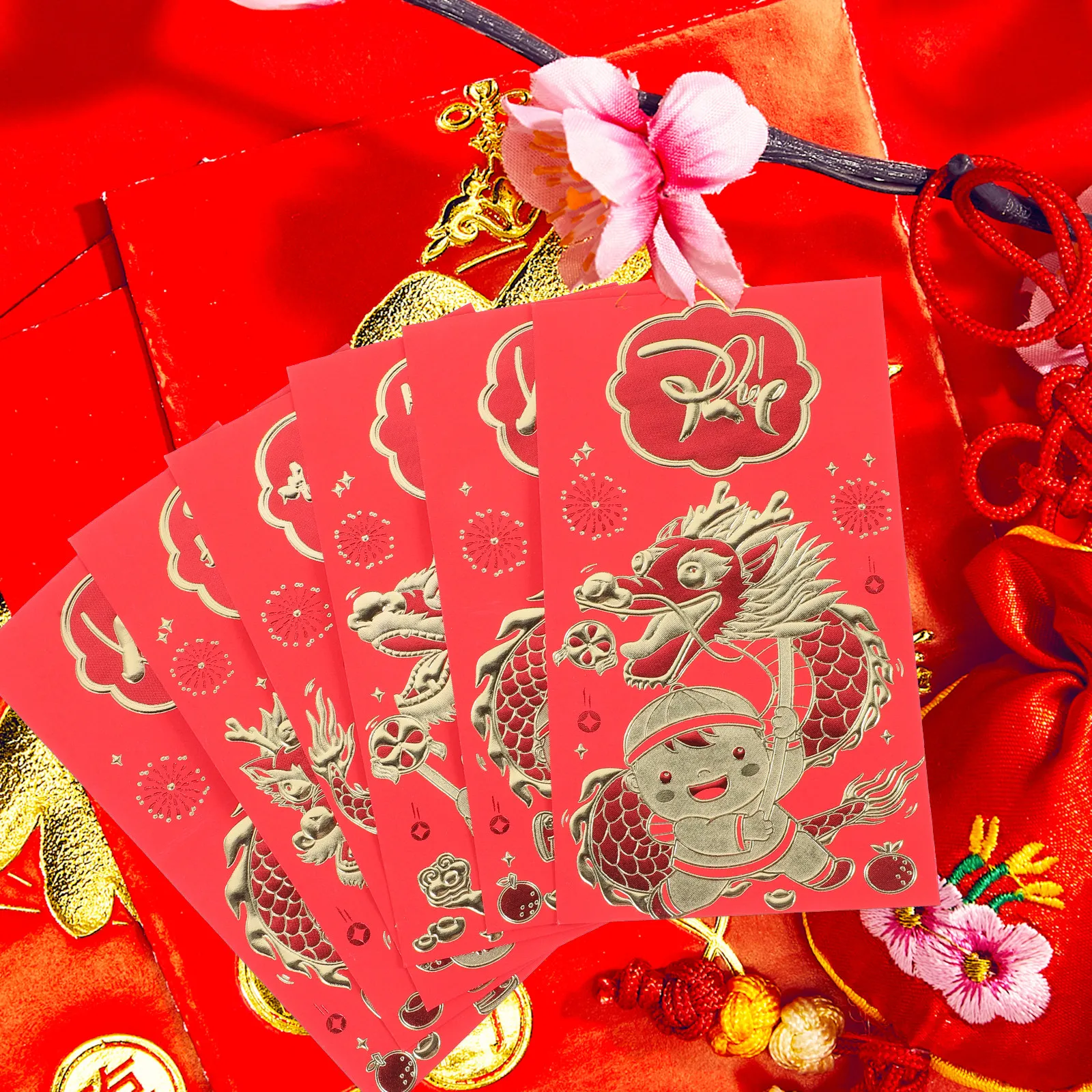 

6Pcs Red Envelopes for Year of Dragon Lucky Money Pouches Chinese New Year Gift Bags Festival Celebration Red Packets Spring