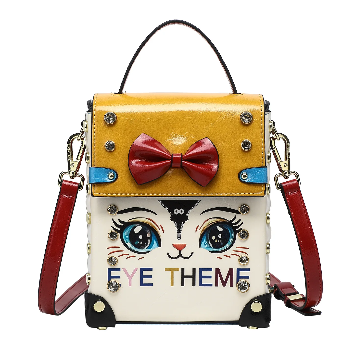 

EYE THEME женская сумка с милыми животными в банке, откидная крышка с бриллиантами, маленькая квадратная сумка на плечо, цветная нагрудная сумка контрастного цвета