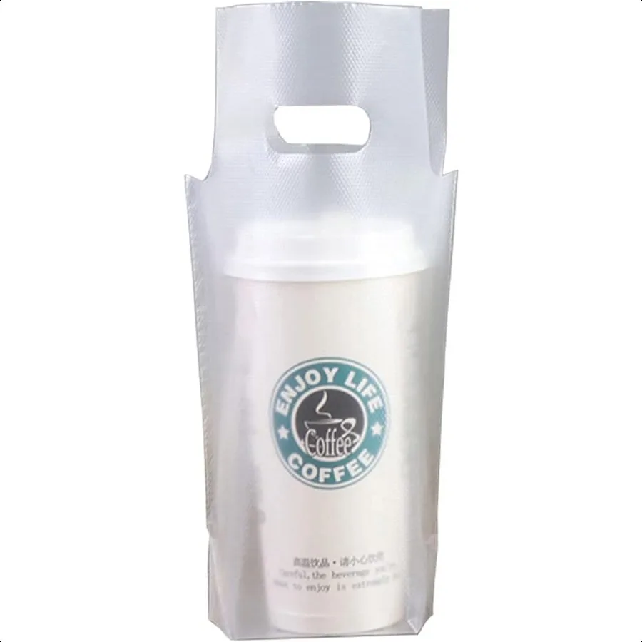 Portabebidas para entrega, bolsas de plástico transparente con asa para vasos de bebidas, tazas de café, entrega de jugo de té, aplicación para llevar, 100 Uds.