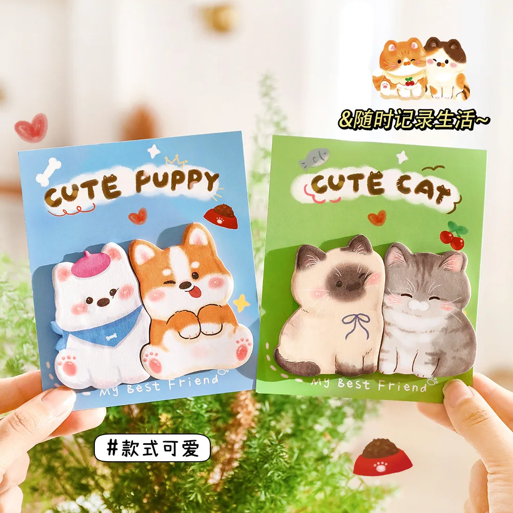 5Pcs/Lot Cute Animal Stickers Convenient Sticky Notes Cartoon Cat Dog 25Sheets*2 Combination Message Memo Pad Reusable Sticker