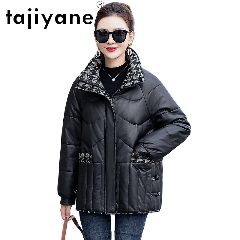 เสื้อแจ็คเก็ตหนังแกะแท้ TAJIYANE สำหรับผู้หญิง เสื้อโค้ทขนเป็ดขาวคุณภาพพรีเมียม เสื้อแจ็คเก็ตพัฟเฟอร์สั้น ฤดูหนาว 2025 เสื้อผ้าผู้หญิง