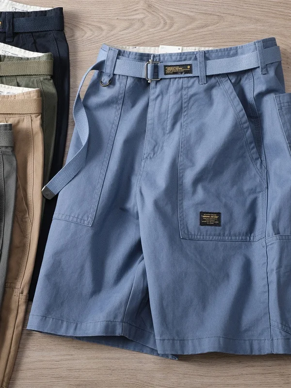 

American Sle Cotton Workwear orts Men's Summer New Loose Five-Point Belted Casual Pants Breathable Straight Leg Trousers