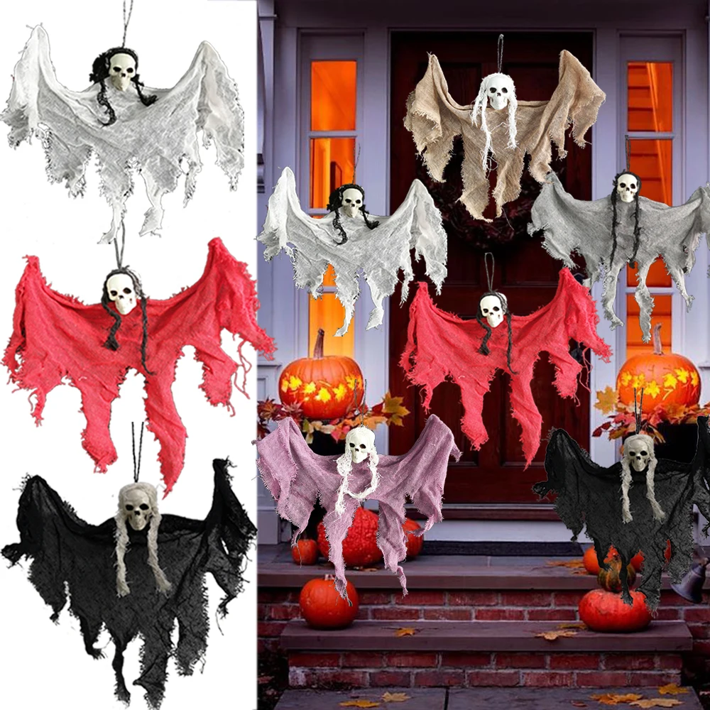 

Horror Halloween Hanging Skeleton Decorations Linen Hanging Ghost Haunted House Scary Props Halloween Home Garden Party Supplies