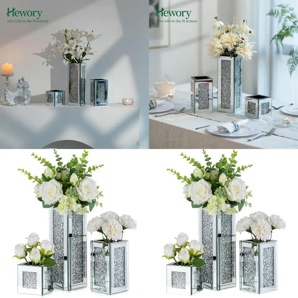 

Elegant Tall Diamond-Patterned Glass Vases for Decorative Centerpieces - Large Mirrored Containers for Dried Flowers and Home De