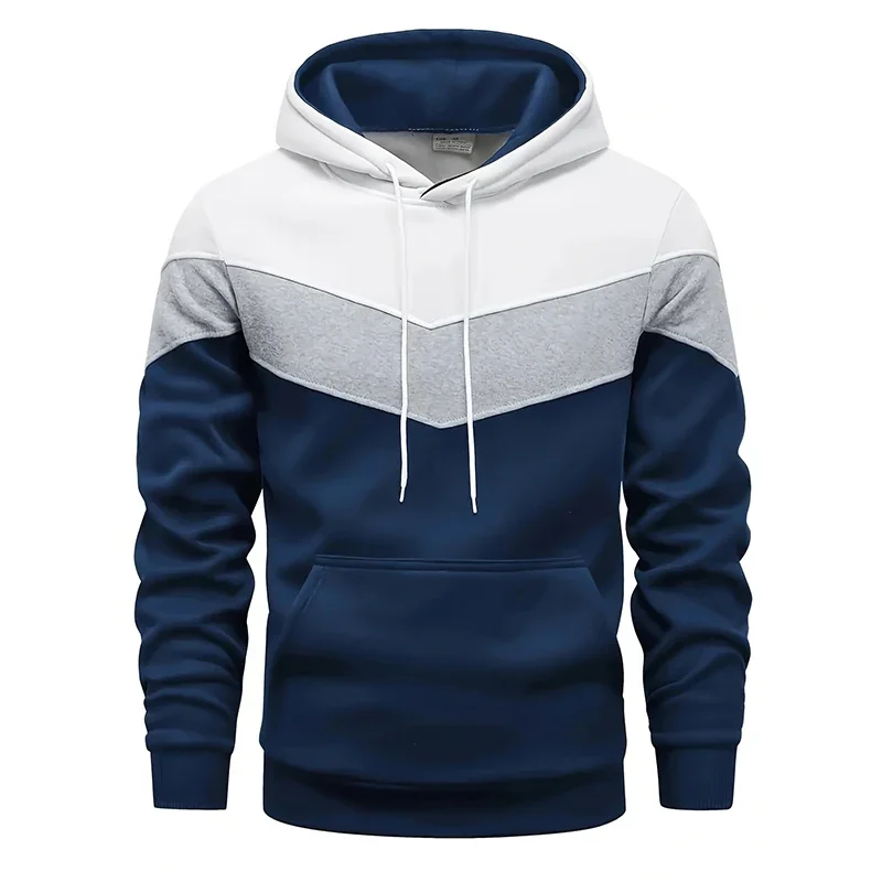 2026 Autumn/Winter Solid Color High-Quality Patchwork Men's Hooded Jacket for Outdoor Streetwear, Casual and Warm Men's Clothing