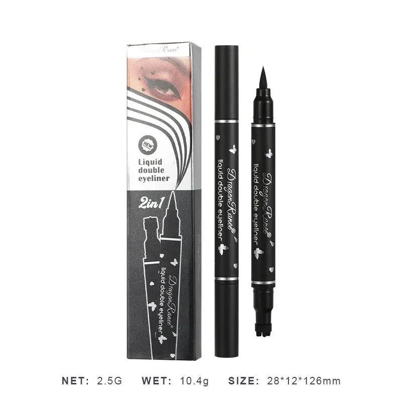 2 in1 Winged Stamp Liquid Eyeliner Pencil Water Proof Fast Dry Double-ended Black Seal Eye Liner Pen Make Up for Women Cosmetics