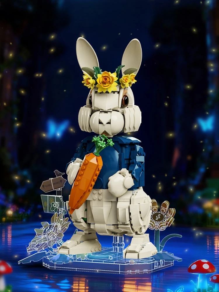 Zestaw klocków MOC Słonecznik Zwierzę Wiejski Królik z Wybrzuszanymi Zębami Uroczy Króliczek Wielkanocny Pomysł na Zabawki dla Dzieci Prezent na Urodziny Święta