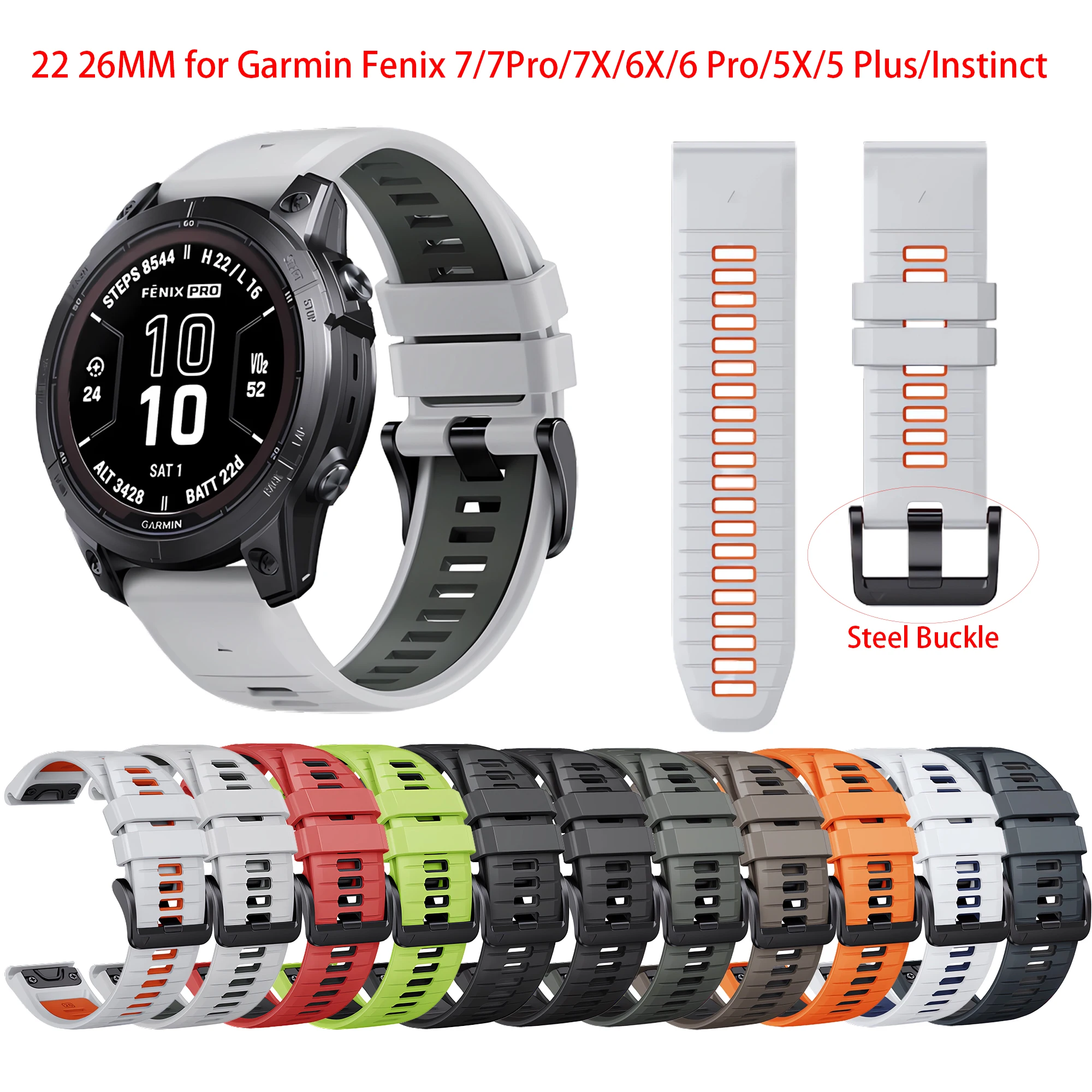 22 26MM Silicone Watchband Strap for Garmin Fenix 7/7Pro/7X/6X/6 Pro/5X/5 Plus/Epix/Instinct WristStrap Replaceable Bracelet