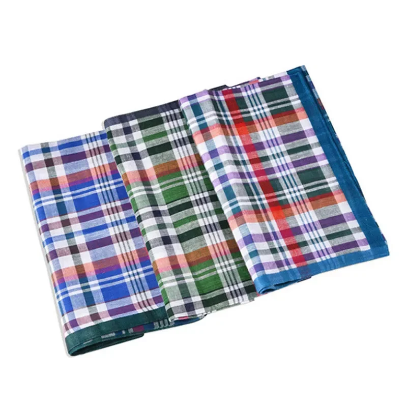 3Pcs 43x43cm 100% Cotton Classic Suits Pocket Square Towels Women Handkerchiefs Plaid Hanky Party Gift