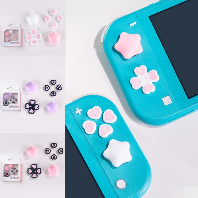 Pink Purple Love Silicone Soft D-pad Cross Button ABXY Key Sticker Skin Case For Switch Lite Console Thumb Stick Grip Cap Cover