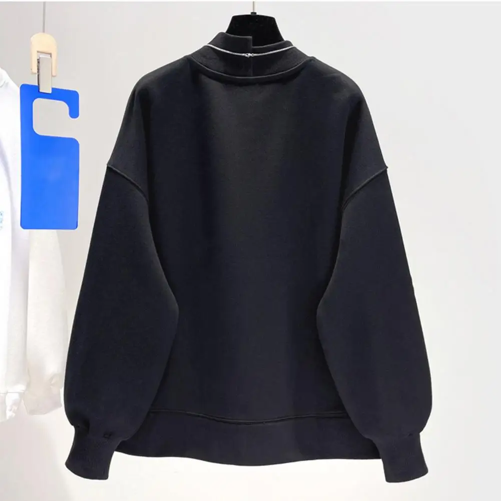 Women Autumn Winter Sweatshirt Half High Collar Long Sleeve Pullover Tops Buttons Decor Tops Streetwear Женская Толстовка