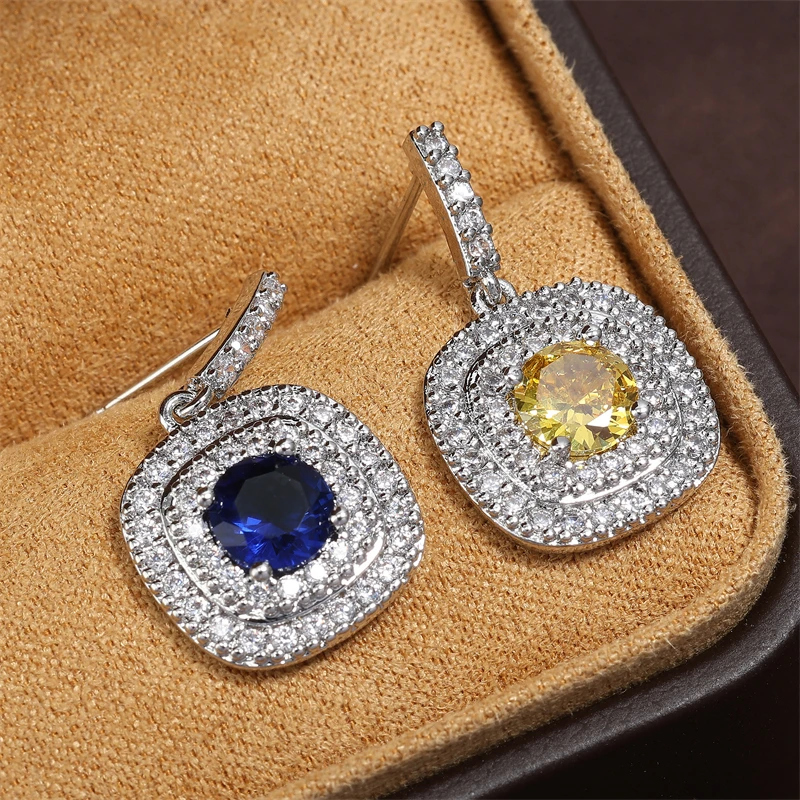 Fashion Elegant Geometric Square Earrings For Women Feminine Light Luxurious Micro-encrusted AAA Zircon Dangle Earring