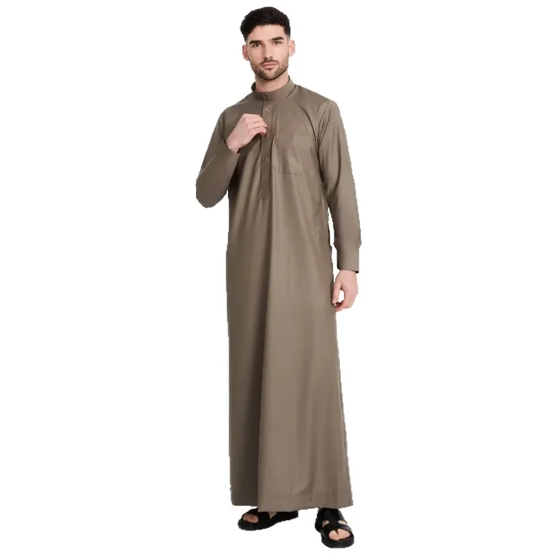 Tradicional Qatar Thobe para Homens – Gola Design de Bolso Roupas Árabe do Oriente Médio