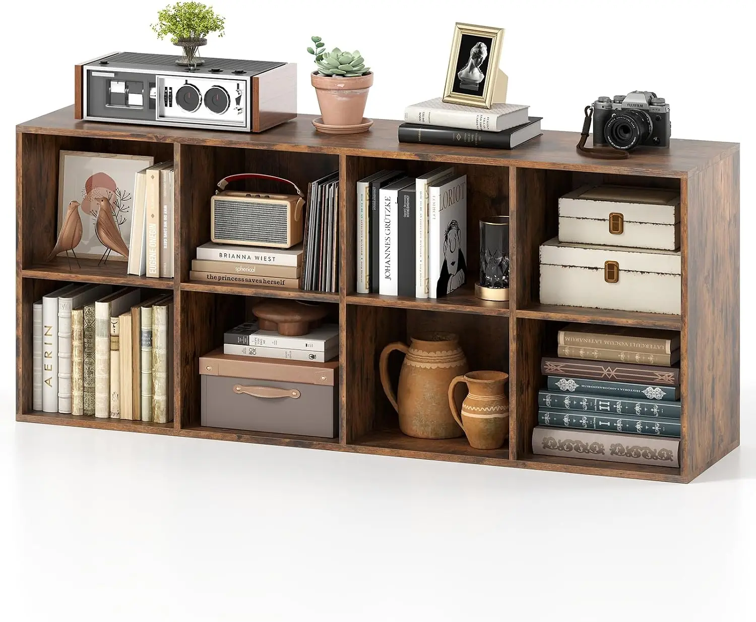 8-Cube Bookcase, Large Floor Standing Horizontal Bookshelf with 8 Open Shelves & 2 Anti-Tipping Kits, Customized
