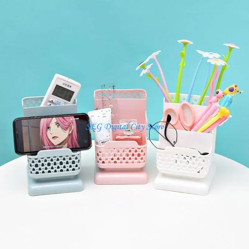 U75B for Creative Rattan Plastic Pen Holder Multifunctional Hollow Desktop Office Stationery Bucket Pencil Container for Case