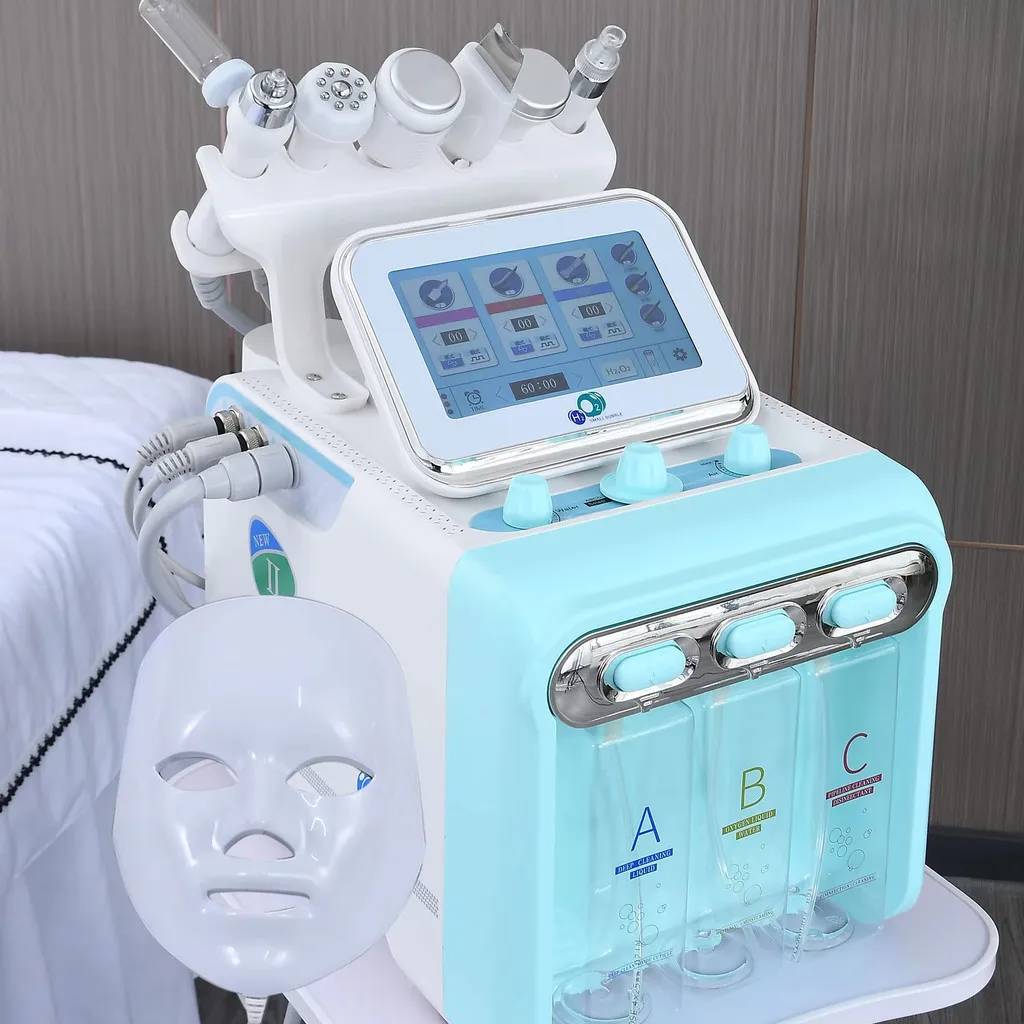7-in-1 Hydrogen Oxygen Hydrafacial Machine | H2O2 Water Dermabrasion Deep Cleansing RF Lifting LED Photon Mask Skin Rejuvenation