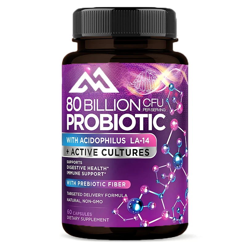 80 billion CFU probiotic Lactobacillus acidophilus, Bifidobacterium, and Probiotics Non GMO, gluten and dairy free, 60 capsules