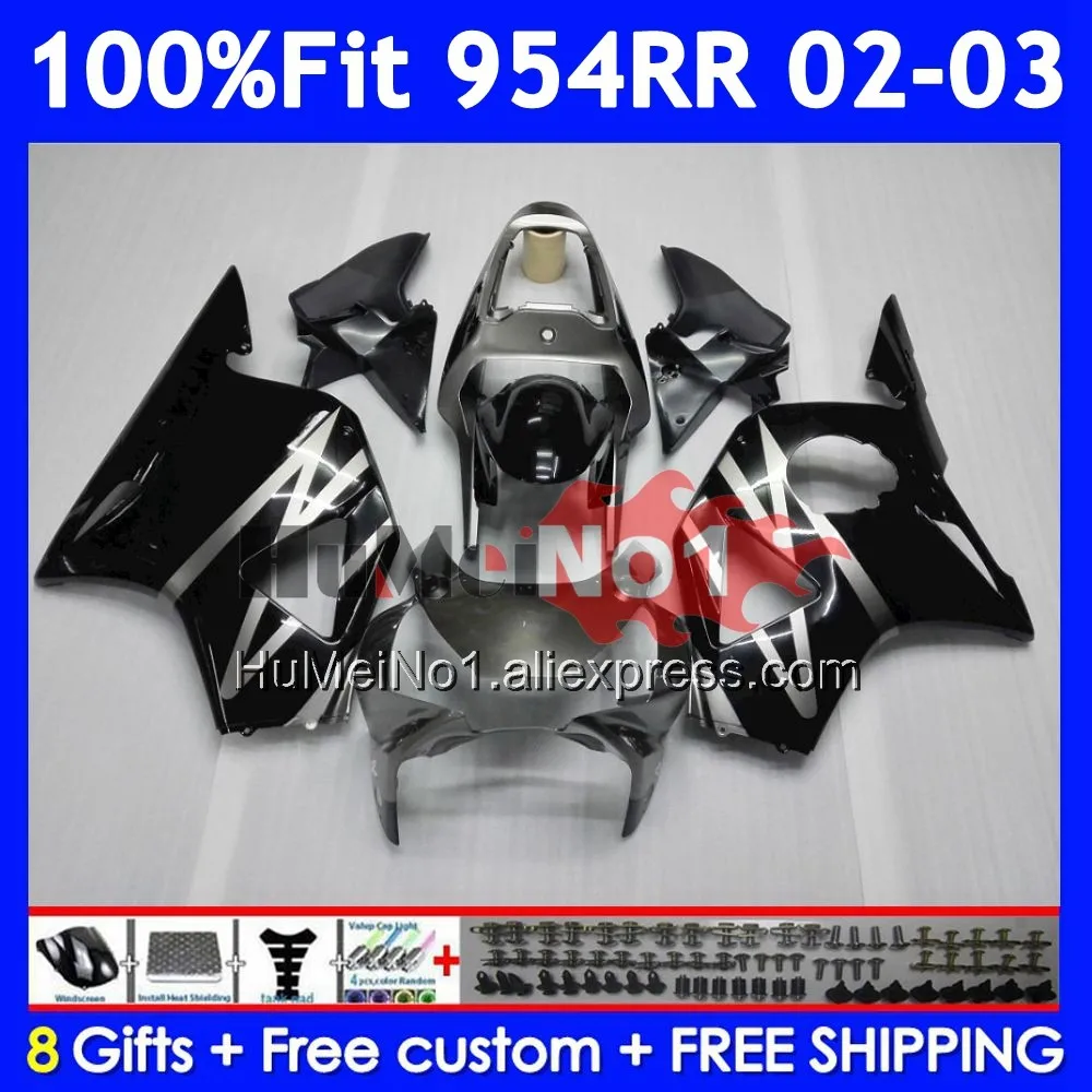 Body For HONDA CBR900RR CBR 900 954 RR Black silver CBR900 CC CBR954 RR 58No.25 CBR 954RR 900RR CBR954RR 2002 2003 02 03 Fairing