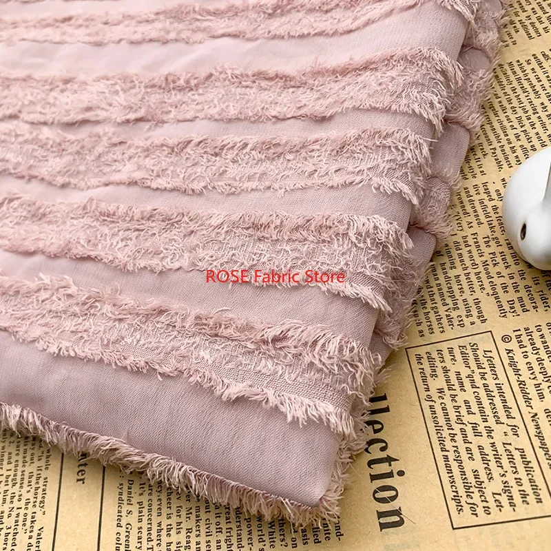 Retro striped tassel jacquard chiffon for Blouse, Spring Dress, Vacation Party dress, Dance Dress