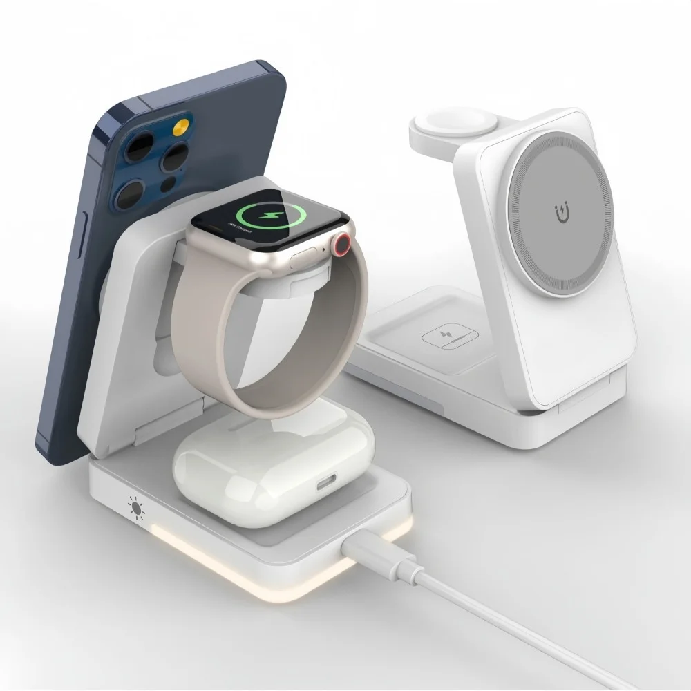 3-in-1 Kabellose Magnetische Ladestation für MagSafe iPhone17 16 15 14 13 12/ AirPods Pro3/2/ Apple Watch 11-2 SE Schnellladung – Detail 3