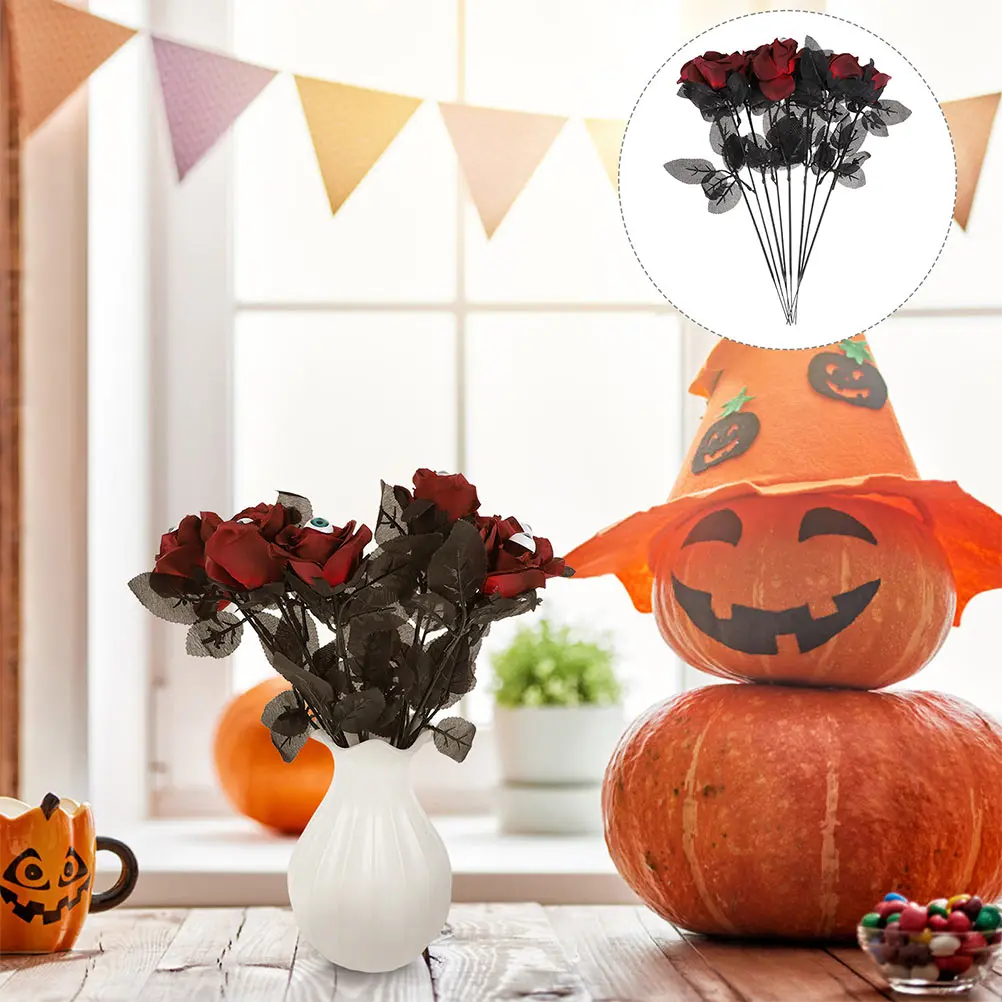 

10PCS Eyeball Rose Polyester Decoration Fake Flower Halloween Prop Tricky Room Party StoreHaunted House Photo Premium