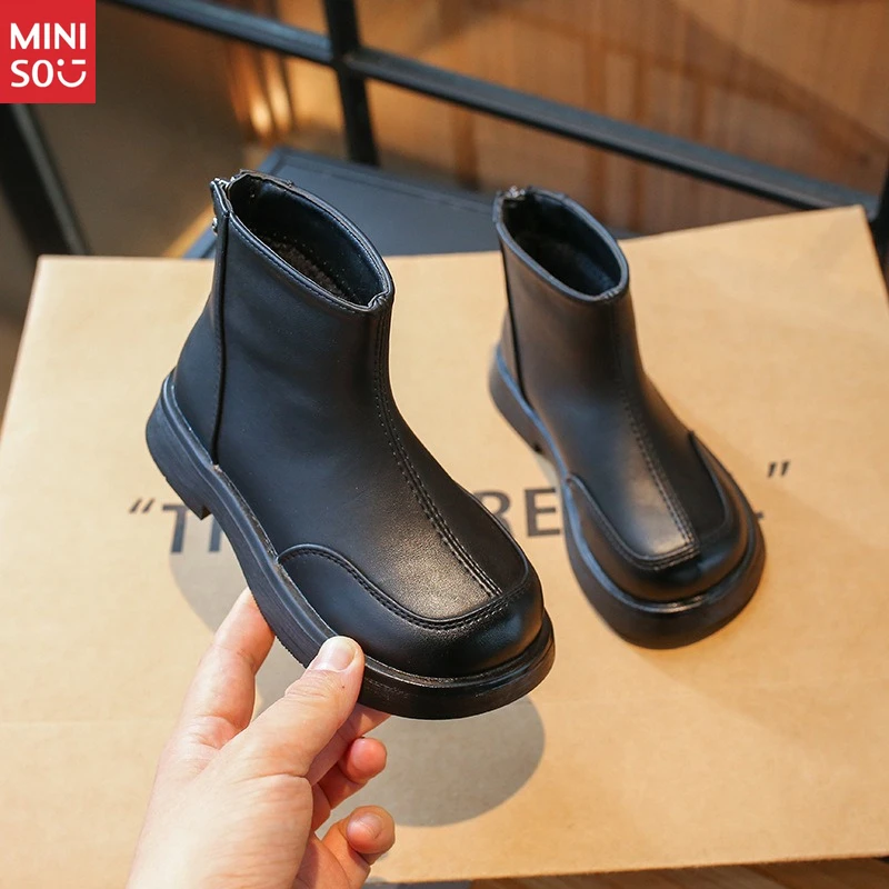 حذاء مارتن للفتيات من Miniso 2025، حذاء جلدي ناعم على الطراز البريطاني للأطفال الصغار #3