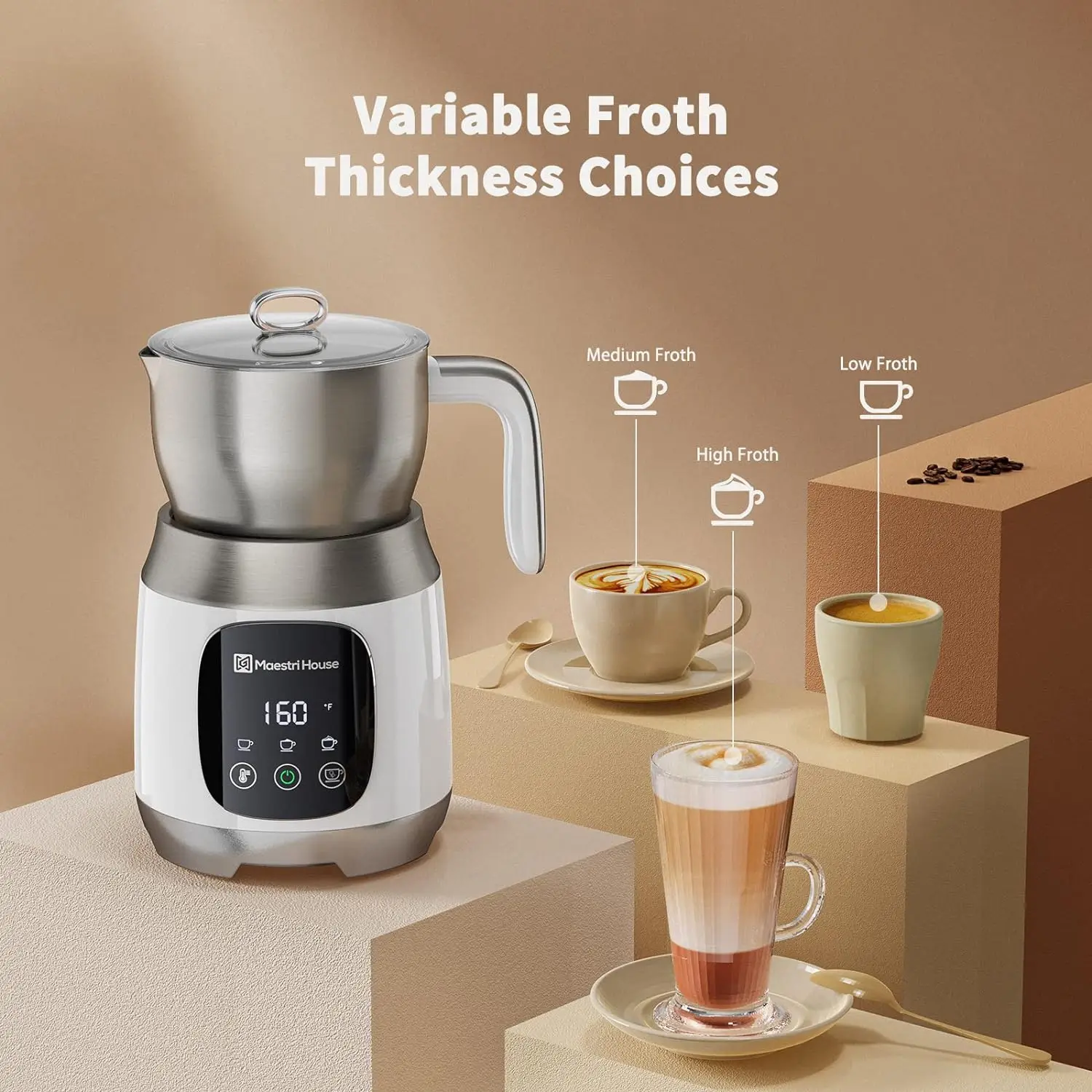 Maestri House montalatte temperatura variabile e spessore schiuma e vapore 21OZ/600ML Smart Touch Control scaldalatte