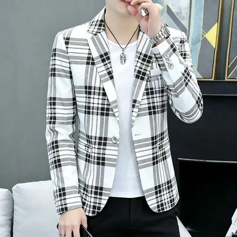 Herrenblazer, modisch, für Hochzeiten, Freizeit, schmal geschnitten, für Friseure, für Herren, koreanischer Stil, für Bankette, für den Geschäftsalltag, mit Streifen, Blazer. – Detail 5