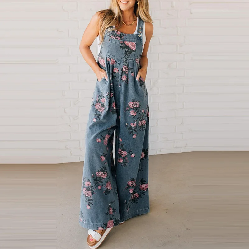 

Jumpsuit Dungarees Women's Summer Printed Wide-leg Relaxed Fit Comfortable Casual Niche Versatile Fashionable Elegant Designer