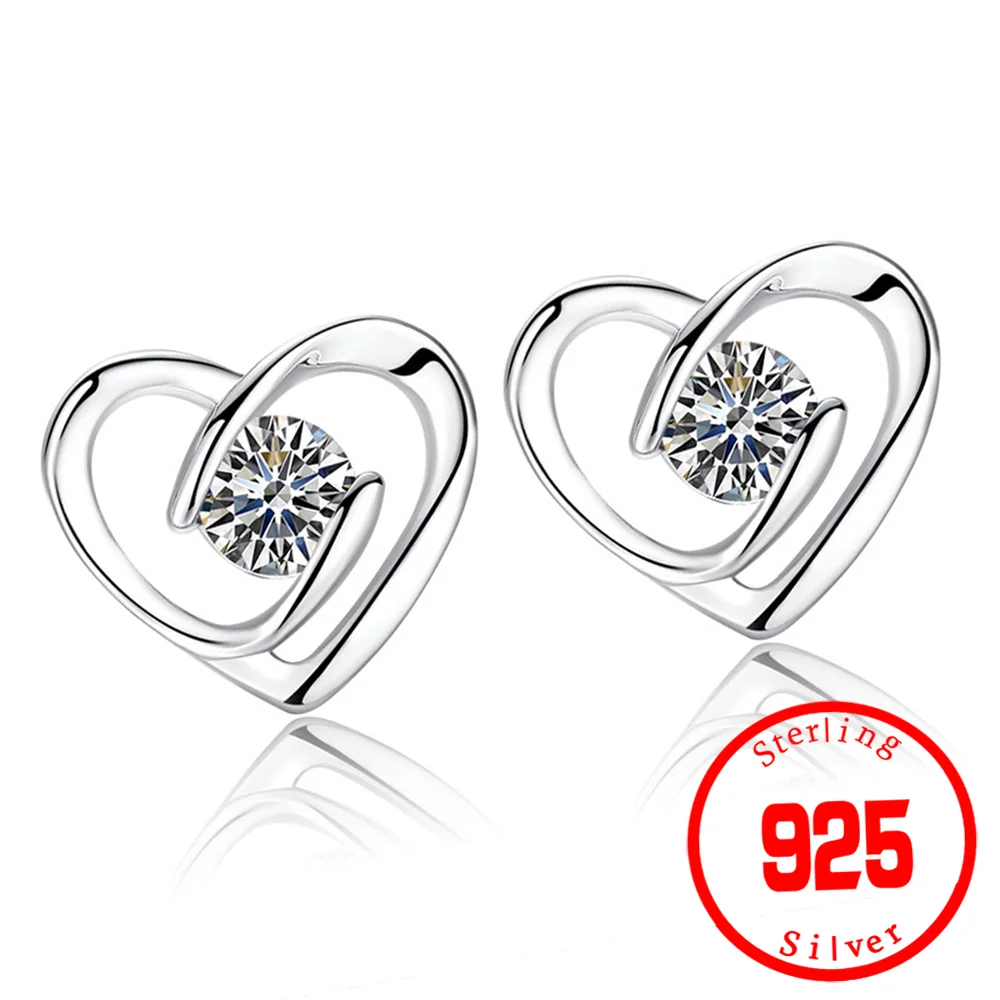 

Sterling Silver White Zircon Heart Shaped Earrings For Women Korean Fashion Small Earring Simple Design Female Costume Jewelery