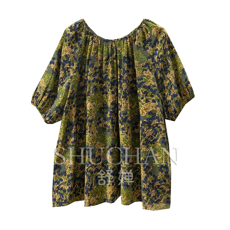 

Негабаритная дизайнерская шелковая рубашка с двойным крепом и круглым вырезом с рукавами пять четвертей, женская 64A5 Blusas Mujer De Moda 2025