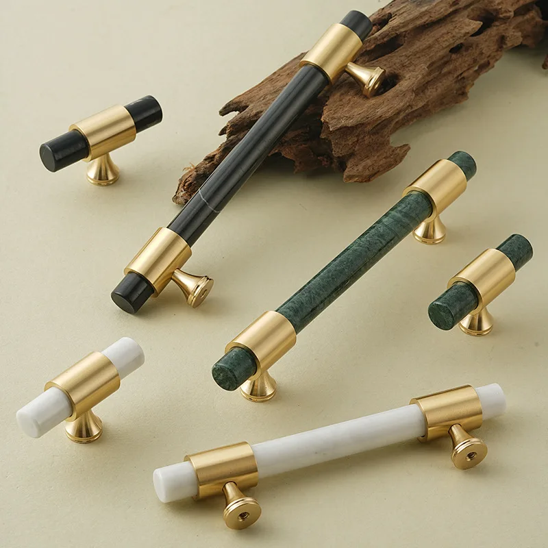 Natural Marble Brass Pull Style Light Luxury High-end Feeling Cabinet Door Wardrobe Drawer Handle