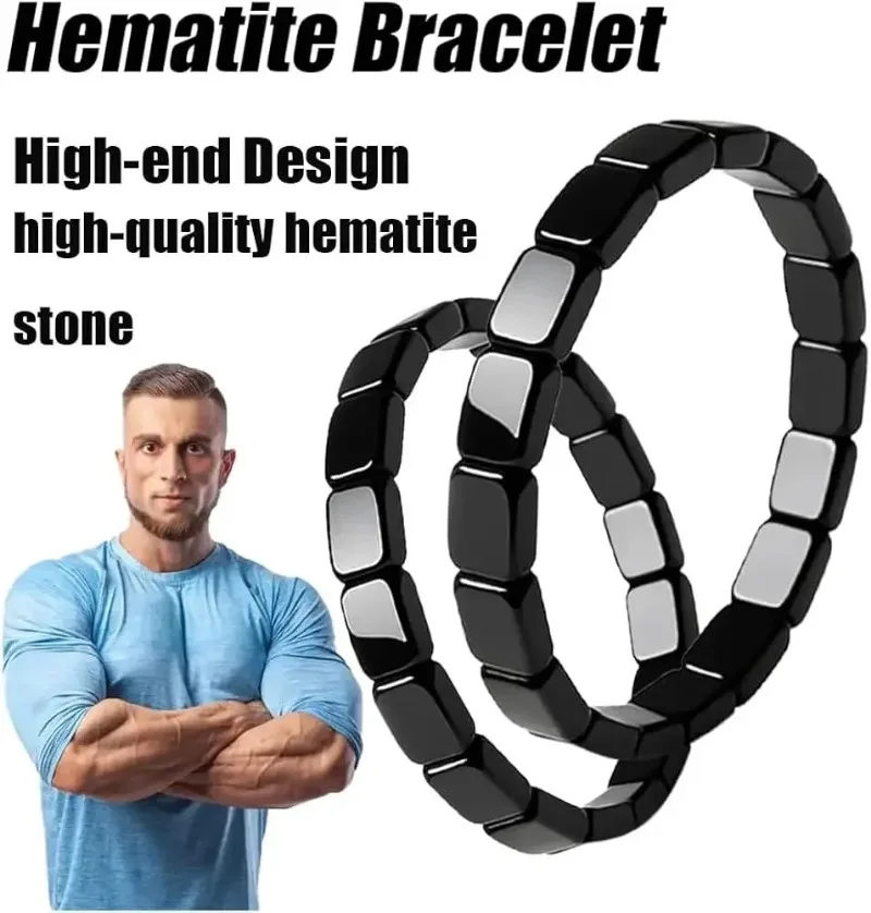 Natural Hematite Bead Bracelet for Men Healing Crystal Jewelry Enhance Mental Clarity Focus Boost Healthy Wrist Bracelets Gift