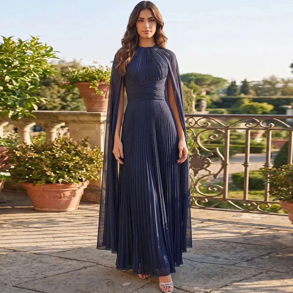 Customized Mother of The Bride Dresses Charming Corset Pleated Round Neck Cape Ankle Length Chiffon Wedding Evening Party Gwons