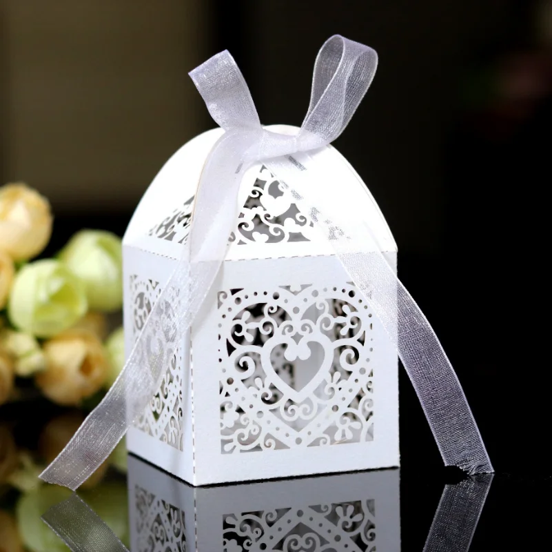 

50pcs Hollow Heart Candy Box Wedding Mariage Birthday Baby Shower Christening Baptism Packaging Gifts For Guests Party Supplies