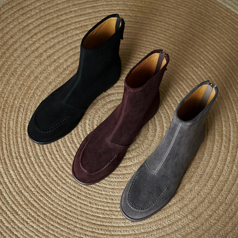 

2025 New Women's Ankle Boots and Short Boots Round Toe Back Zipper Women Boots Large Sizes Flat Sole female Biker Boots