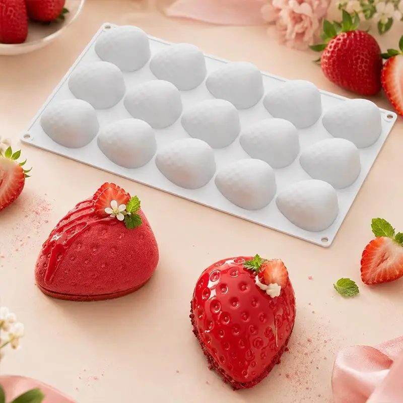 8/15 Cavity Strawberry Mousse Silicone Mold Heat Resistant for Chocolate Pudding Pastry Home Kitchen Baking Tools
