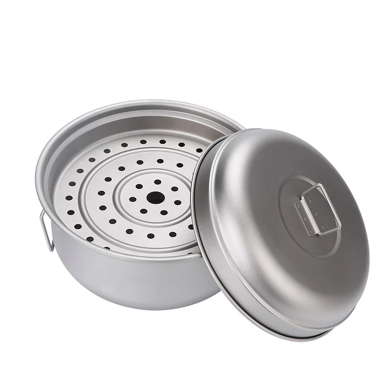 

Titanium Steamer Stockpot Set with Lid Outdoor Garden Camping Soup Steaming Pot Pan Mess Kit Camping Kitchenware