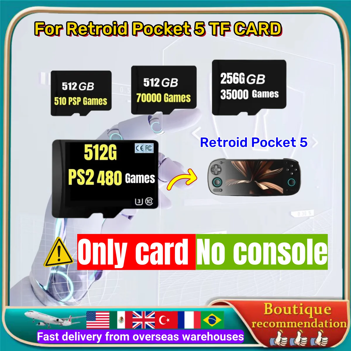 For Retroid Pocket 5 Memory Card TF Card for Rp5 Popular Classic Retro Game PS2 PSP 3DS 512G 510PSP Games Android Portable Handh