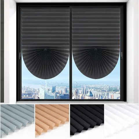 간단한 접착 창 음영 부직포 Pleated 얼룩말 블라인드 롤러 룸 침실 거실 발코니 용 정전 커튼