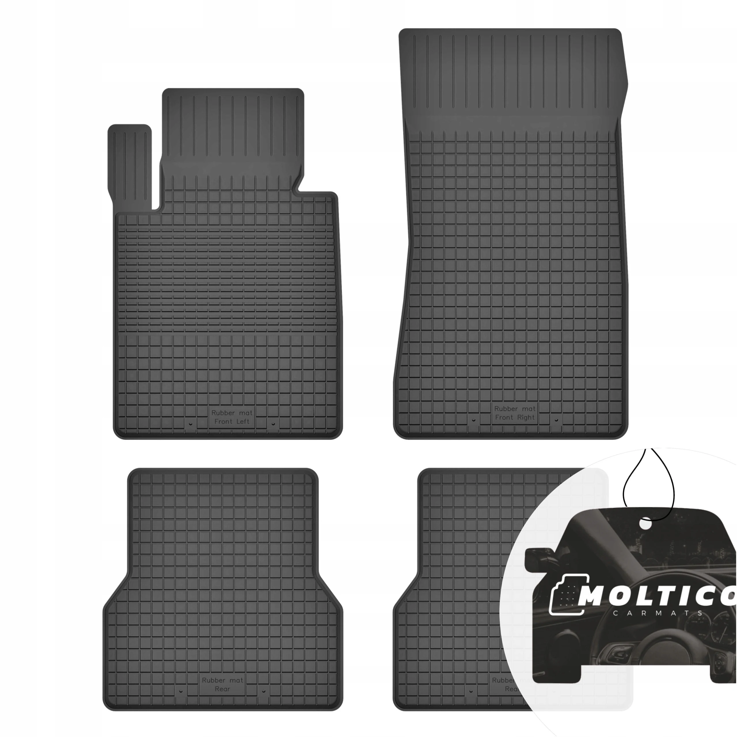 Rubberen matten, geschikt voor de Mini Cooper I R50, bouwjaar 2001-2006, set inclusief rand.