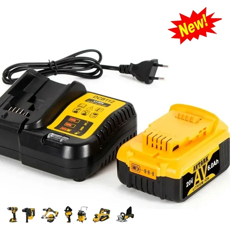 20V 6000mAh DCB200 Replaceable Li-ion Battery Compatible for Dewalt 18V MAX Power Tools 18650 Lithium Batteries with charger