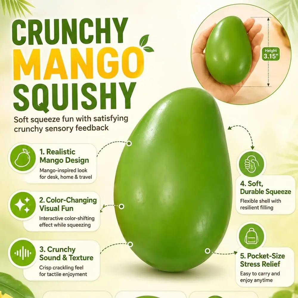 Handmade Crispy Mango Stress Ball Squeeze Toy, Color-Changing Mango Squishy Fidget Ball,Sensory Stress Relief Toy