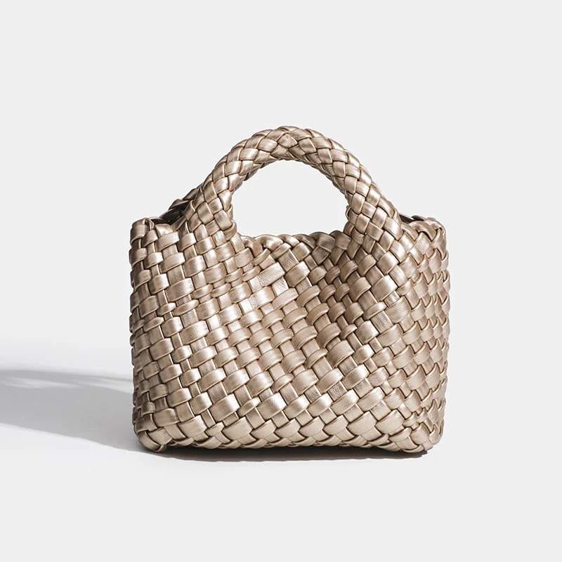 Korean Luxury Woven PU Handbag Women Designer Braided Square Tote Bag Shoulder Bag Open Top Commuter Daily Shopping Travel Purse view 6